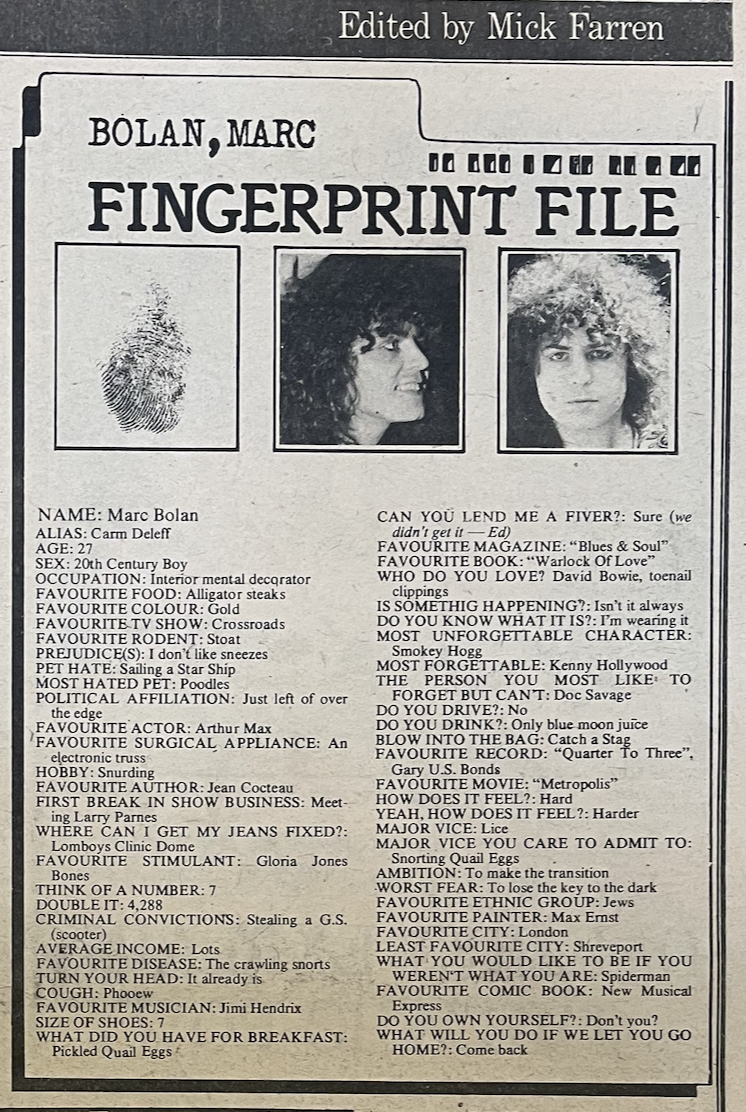 Marc Bolan — Blog — Peter Stanfield